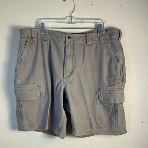 Duluth Trading Co Mens Size 44x9” Canvas Cargo Shorts Cotton Carpenter Khaki Tan